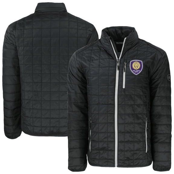 Men's-Cutter & Buck Black Orlando City SC Big & Tall Rainier PrimaLoft Eco Insulated Full-Zip Puffer Jacket