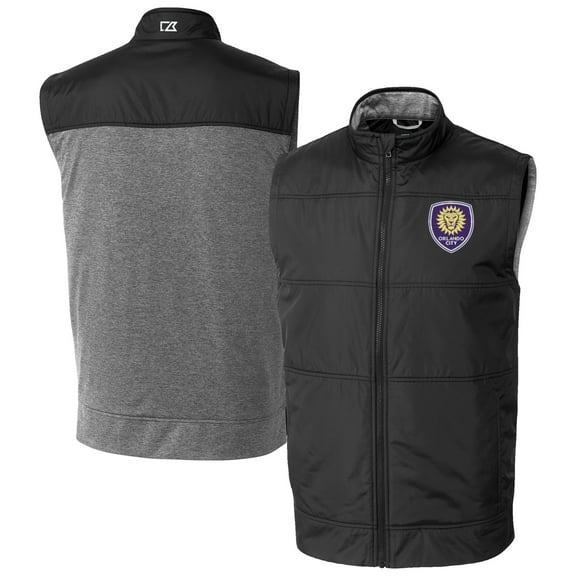 Men's-Cutter & Buck Black Orlando City SC Big & Tall Stealth Hybrid Quilted Windbreaker Full-Zip Vest