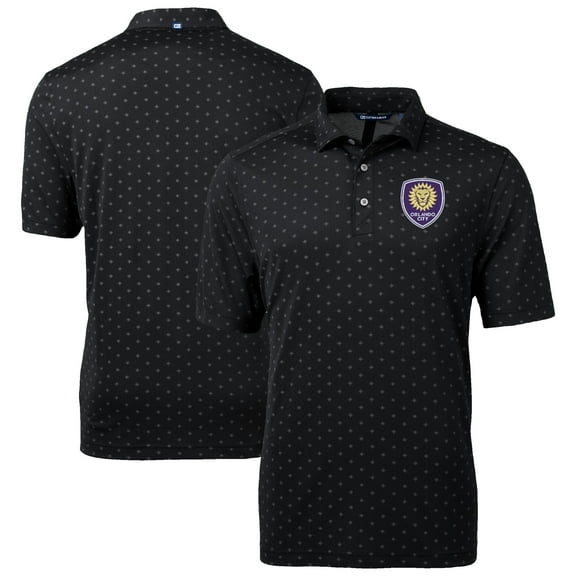Men's-Cutter & Buck  Black Orlando City SC Big & Tall Virtue Eco Pique Tile Print Recycled Polo
