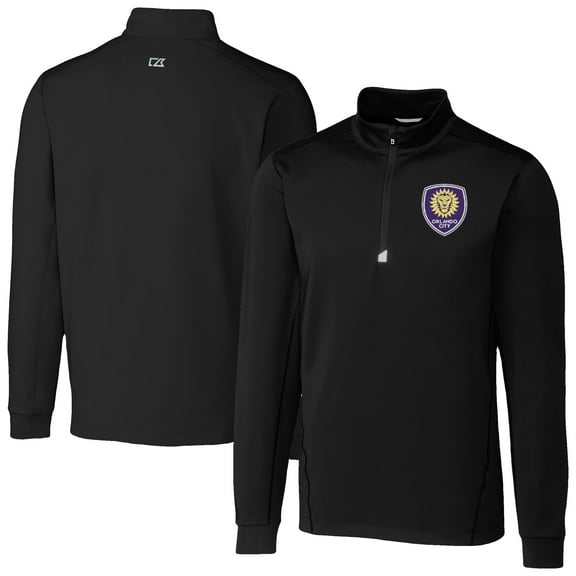 Men's-Cutter & Buck  Black Orlando City SC Traverse Stretch Eco Quarter-Zip Pullover Top