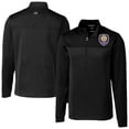 thumbnail image 1 of Men's-Cutter & Buck Black Orlando City SC Traverse Stretch Eco Stripe Tri-Blend Quarter-Zip Top, 1 of 3