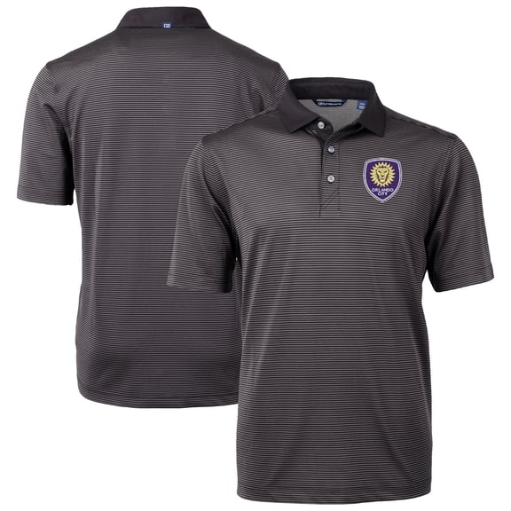Men's-Cutter & Buck Black Orlando City SC Virtue Eco Pique Micro Stripe Recycled Polo