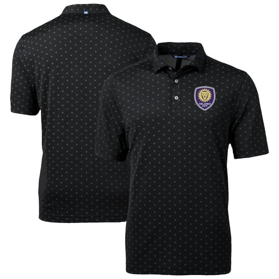 Men's-Cutter & Buck Black Orlando City SC Virtue Eco Pique Tile Print Recycled Polo