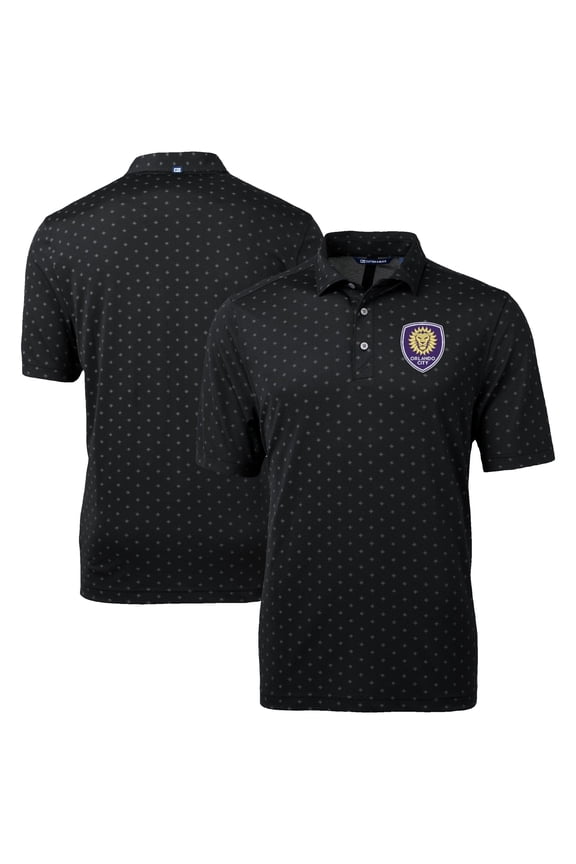 Men's-Cutter & Buck Black Orlando City SC Virtue Eco Pique Tile Print Recycled Polo
