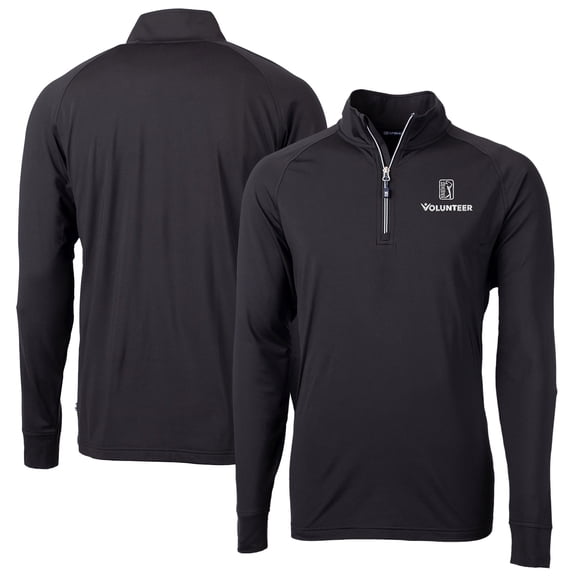 Men's Cutter & Buck Black PGA TOUR Volunteers Big & Tall Adapt Eco Knit Stretch Recycled Quarter-Zip Pullover Top
