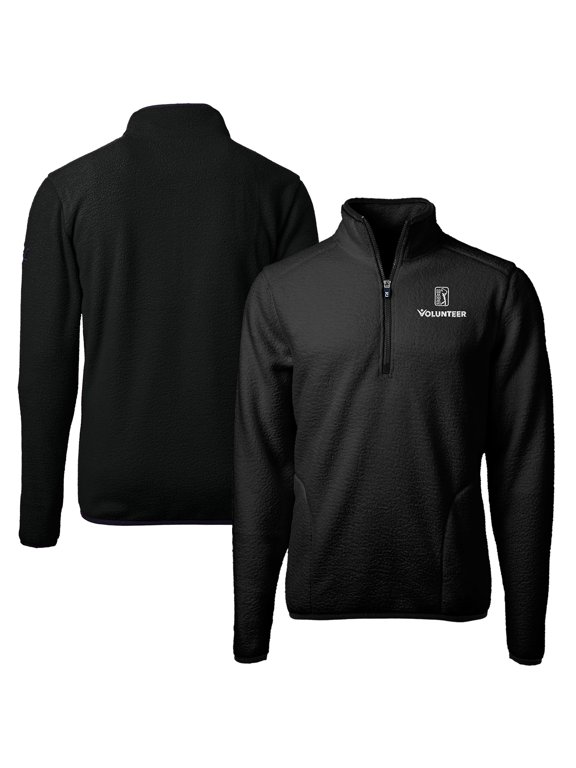 Men's Cutter & Buck Black PGA TOUR Volunteers Big & Tall Cascade Eco Sherpa Fleece Quarter-Zip Pullover Jacket