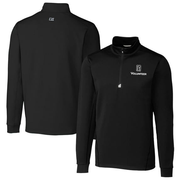 Men's Cutter & Buck Black PGA TOUR Volunteers Big & Tall Traverse Stretch Quarter-Zip Pullover Top