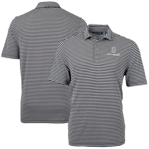 Men's Cutter & Buck  Black PGA TOUR Volunteers Big & Tall Virtue Eco Pique Stripe Recycled Polo