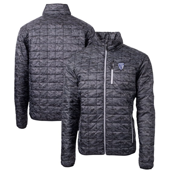 Men's Cutter & Buck Black Pac-12 Gear Rainier PrimaLoft Eco Insulated Printed Full-Zip Puffer Jacket