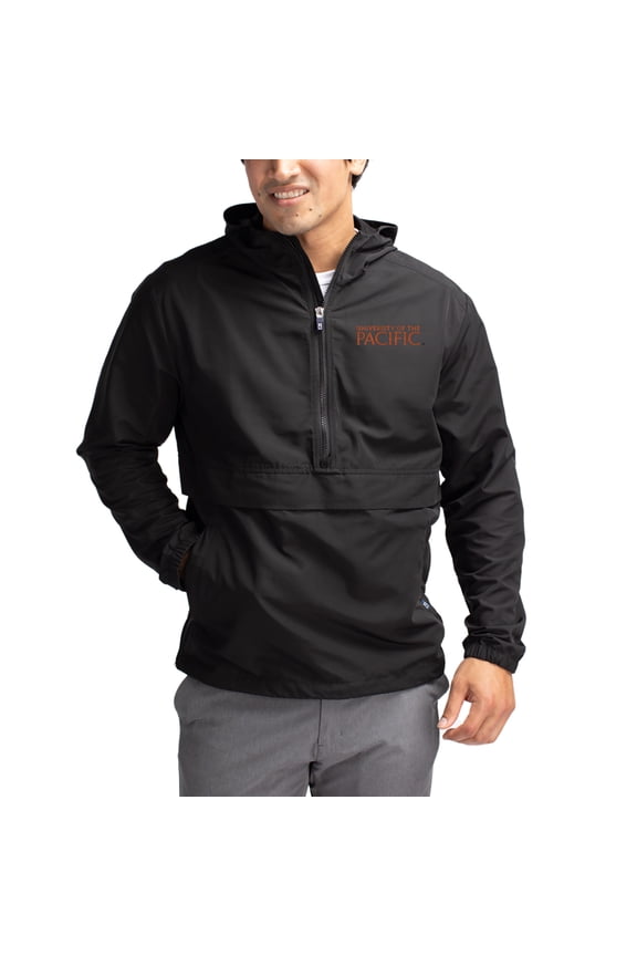 Men's Cutter & Buck Black Pacific Tigers Charter Eco Recycled Half-Zip Anorak Jacket