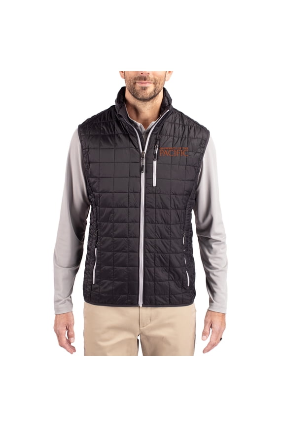 Men's-Cutter & Buck  Black Pacific Tigers Rainier Eco Insulated PrimaLoft Full-Zip Puffer Vest