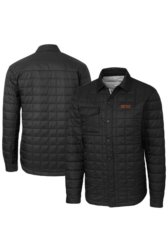 Men's-Cutter & Buck Black Pacific Tigers Ranier Eco Insulated PrimaLoft Full-Snap Shacket