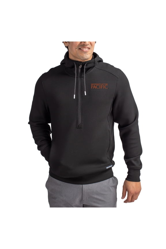 Men's-Cutter & Buck Black Pacific Tigers Roam Eco Recycled Half-Zip Pullover Hoodie