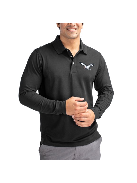 Men's Cutter & Buck Black Philadelphia Eagles Advantage Tri-Blend Pique Long Sleeve Polo