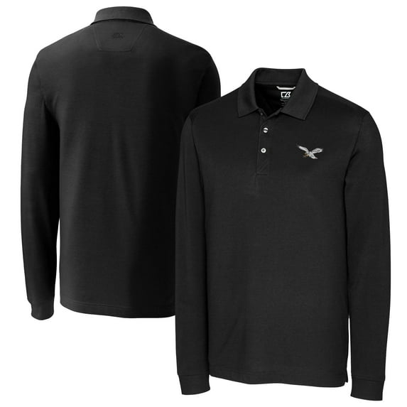 Men's Cutter & Buck Black Philadelphia Eagles Advantage Tri-Blend Pique Long Sleeve Polo