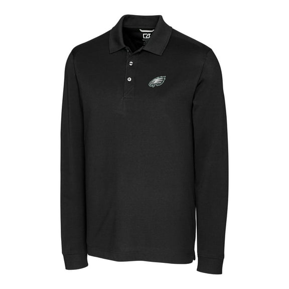 Men's Cutter & Buck Black Philadelphia Eagles Big & Tall Advantage Long Sleeve Polo