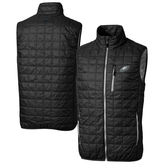 Men's Cutter & Buck Black Philadelphia Eagles Big & Tall Rainier PrimaLoft- Eco Insulated Full-Zip Puffer Vest