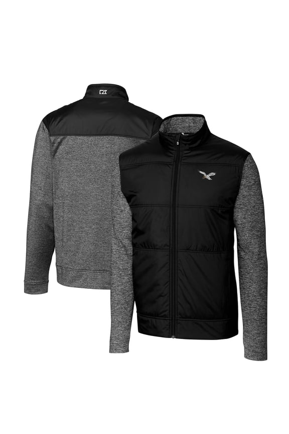 Men's Cutter & Buck  Black Philadelphia Eagles Gridiron Classics Big & Tall Stealth Hybrid Quilted Full-Zip Windbreaker