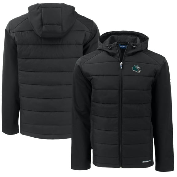 Men's Cutter & Buck Black Philadelphia Eagles Helmet Big & Tall Evoke Hybrid Eco Softshell Recycled Full-Zip Jacket