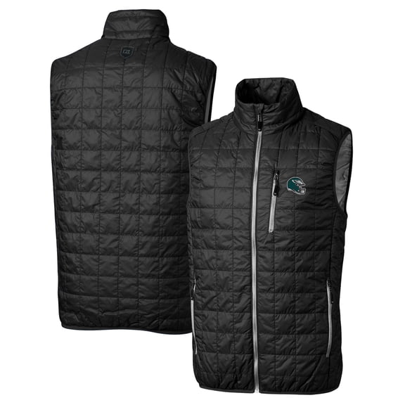 Men's Cutter & Buck Black Philadelphia Eagles Helmet Rainier PrimaLoft Eco Insulated Full-Zip Puffer Vest
