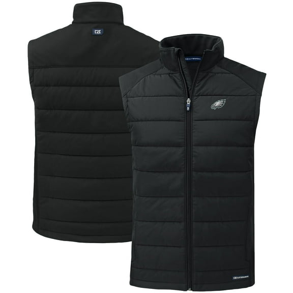 Men's Cutter & Buck Black Philadelphia Eagles Primary Mark Evoke PrimaLoft Hybrid Eco Softshell Recycled Full-Zip Vest