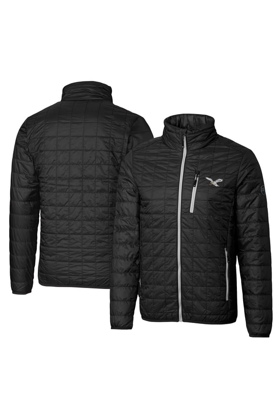 Men's Cutter & Buck Black Philadelphia Eagles Rainier PrimaLoft Eco Insulated Full-Zip Puffer Jacket
