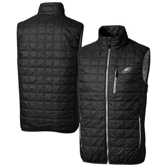 Men's Cutter & Buck Black Philadelphia Eagles Rainier PrimaLoft Eco Insulated Full-Zip Puffer Vest
