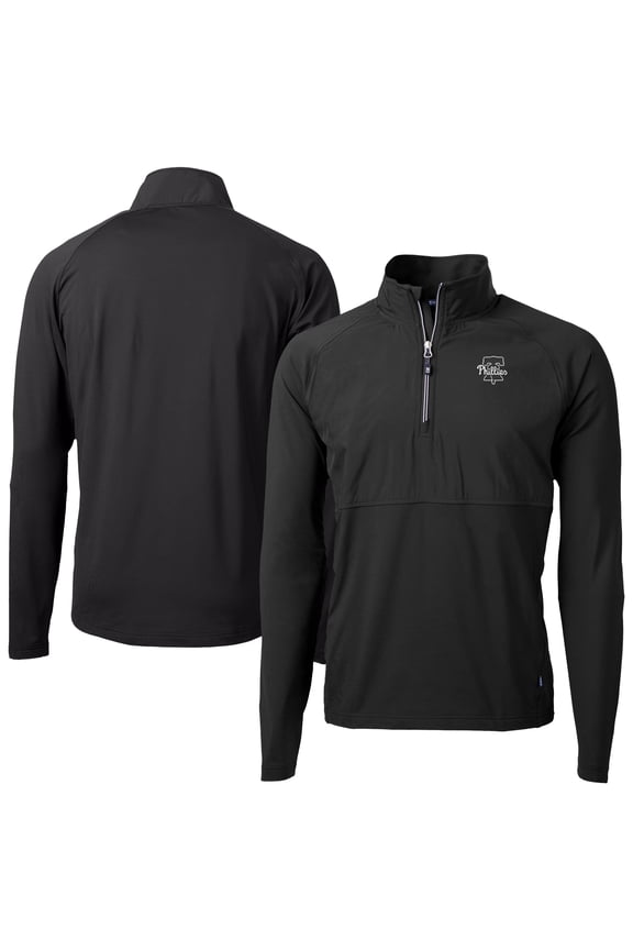 Men's Cutter & Buck Black Philadelphia Phillies Adapt Eco Hybrid Raglan DryTec Quarter-Zip Jacket