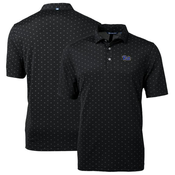 Men's Cutter & Buck Black Pitt Panthers Big & Tall Virtue Eco Pique Tile Print Recycled Polo