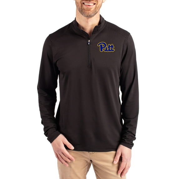 Men's-Cutter & Buck Black Pitt Panthers Virtue DryTec Quarter-Zip Pullover