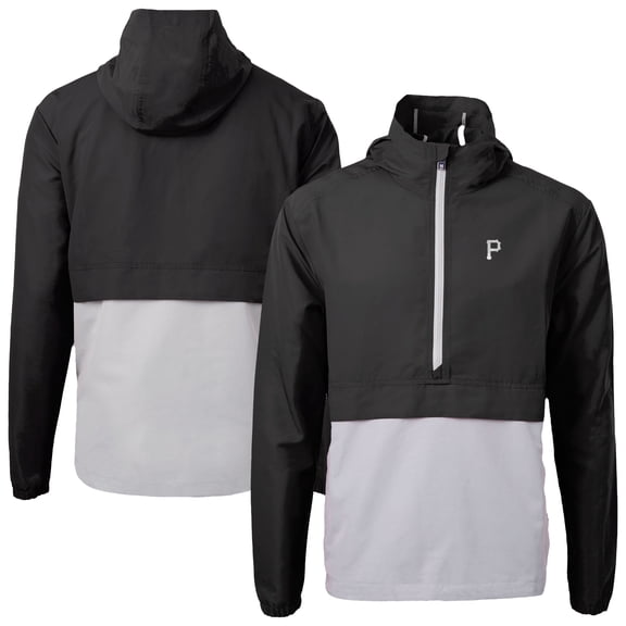 Men's Cutter & Buck Black Pittsburgh Pirates Charter Eco Recycled Anorak Half-Zip Hoodie Jacket