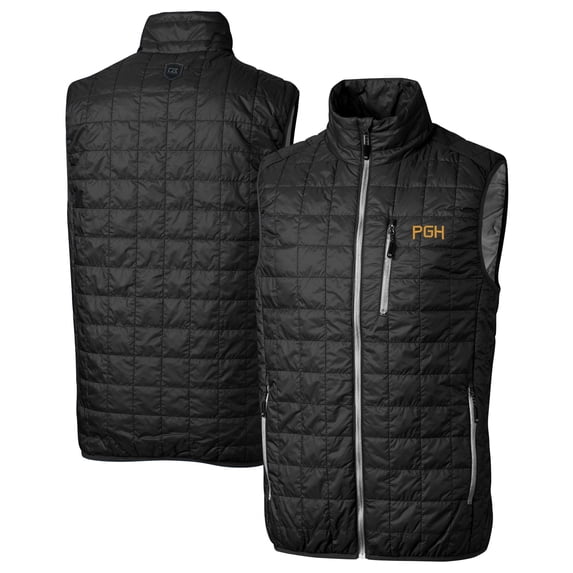 Men's Cutter & Buck Black Pittsburgh Pirates City Connect Rainier PrimaLoft Eco Insulated Full-Zip Puffer Vest