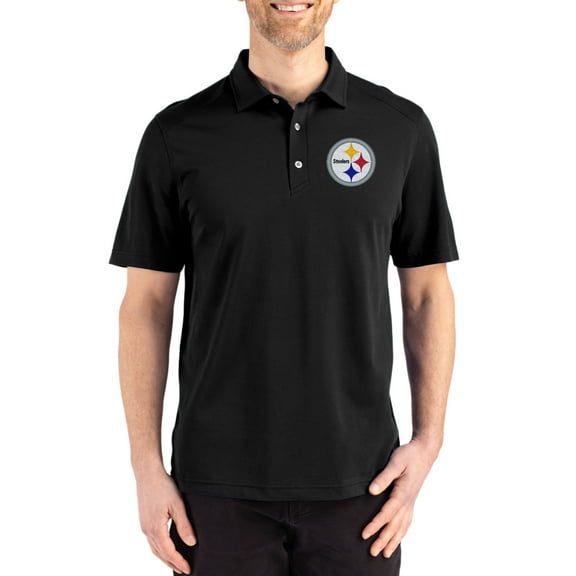 Men's Cutter & Buck Black Pittsburgh Steelers Big & Tall Advantage Refresh Epic Confidence Recycled Tri-Blend Pique Polo