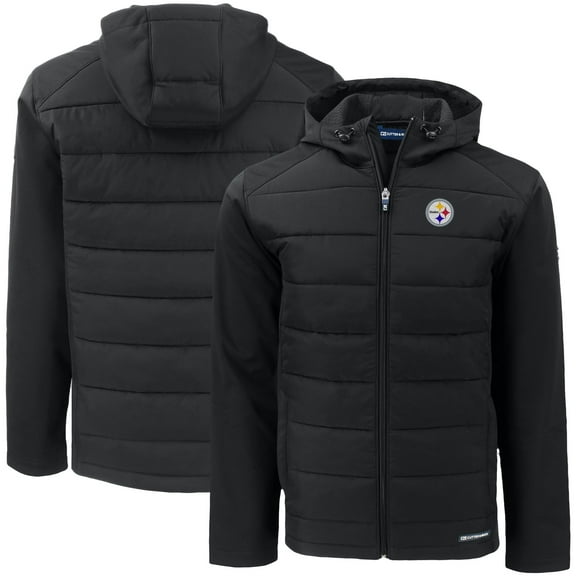 Men's Cutter & Buck Black Pittsburgh Steelers  Big & Tall Evoke Hybrid Eco Softshell Recycled Full-Zip Hooded Jacket