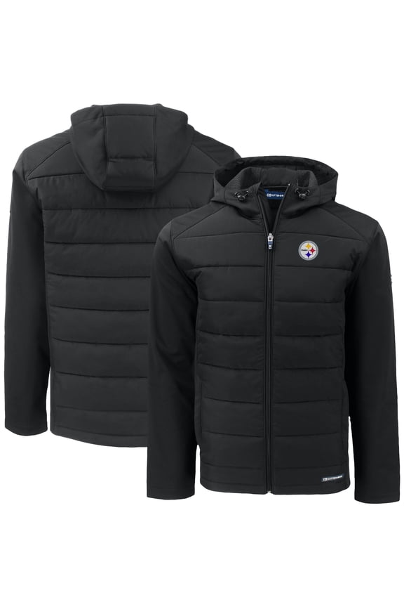 Men's Cutter & Buck Black Pittsburgh Steelers Big & Tall Evoke Hybrid Eco Softshell Recycled Full-Zip Hooded Jacket
