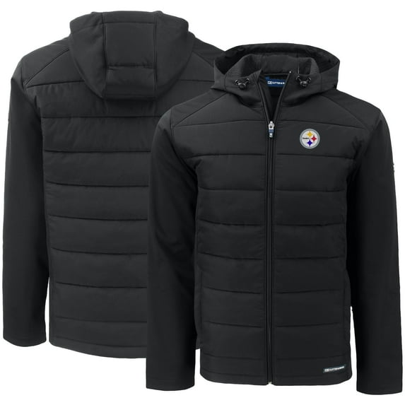 Men's Cutter & Buck Black Pittsburgh Steelers Evoke PrimaLoft Hybrid Eco Softshell Recycled Full-Zip Hooded Jacket