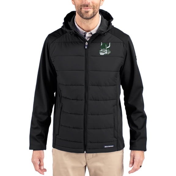 Men's Cutter & Buck Black Portland State Vikings Evoke Hybrid Eco Softshell Recycled Full Zip Hooded Jacket