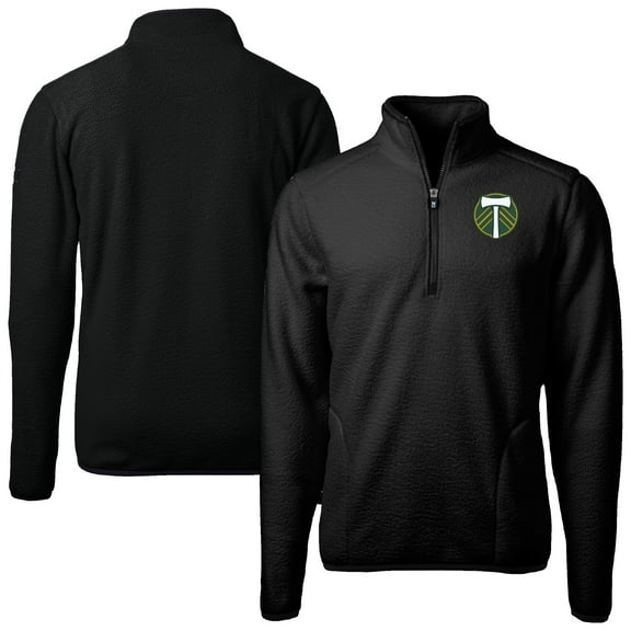 Men's Cutter & Buck Black Portland Timbers Big & Tall Cascade Eco Sherpa Fleece Quarter-Zip Pullover Jacket