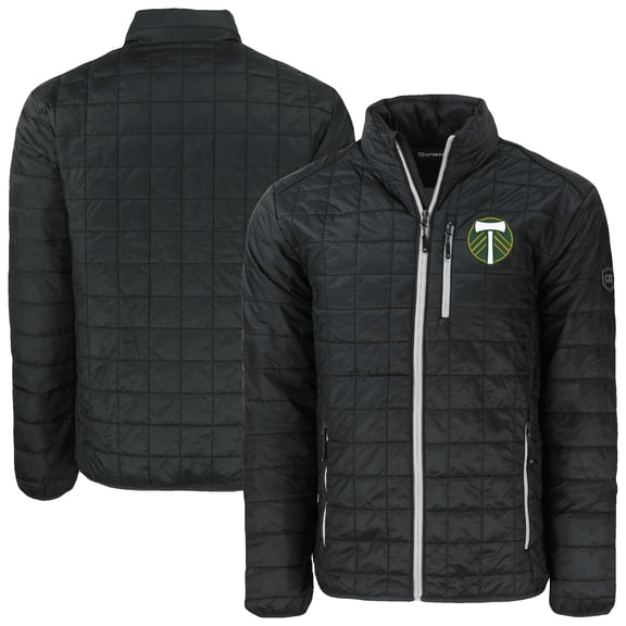 Men's-Cutter & Buck  Black Portland Timbers Big & Tall Rainier PrimaLoft Eco Insulated Full-Zip Puffer Jacket