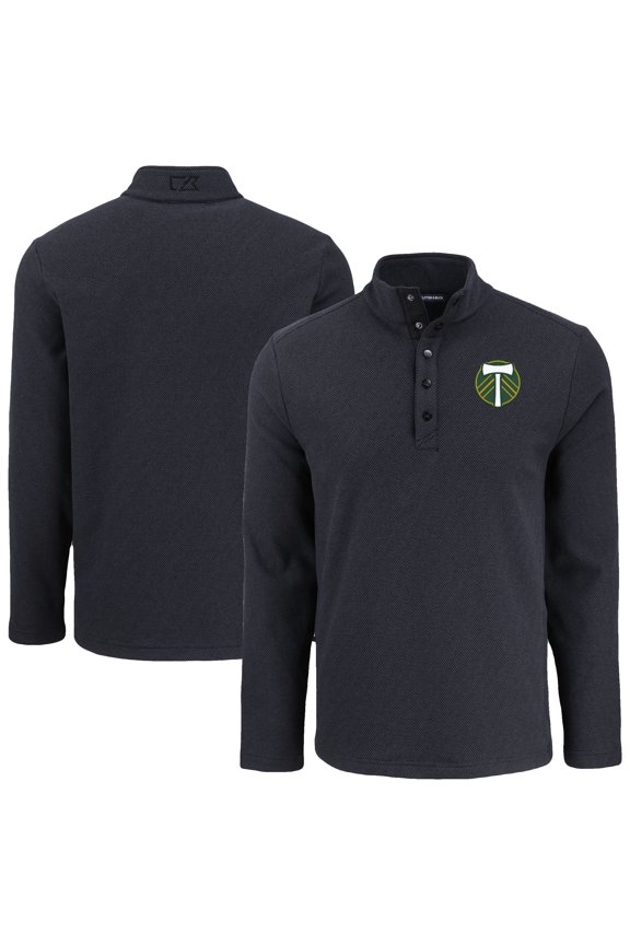 Men's-Cutter & Buck  Black Portland Timbers Hunts Point Eco Textured Fleece Recycled Quarter-Snap Pullover Top