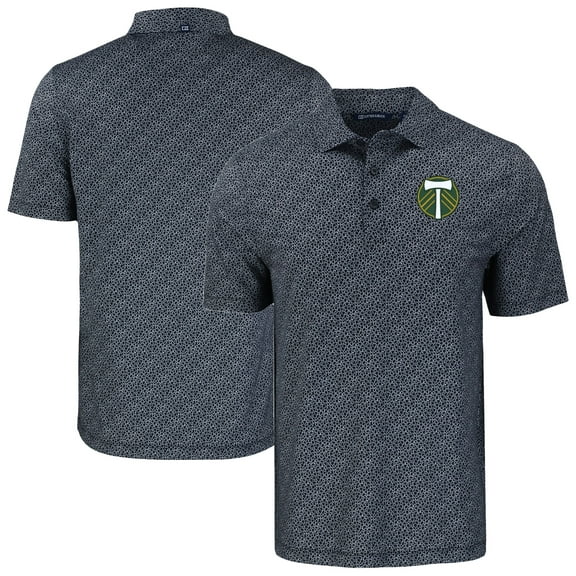 Men's-Cutter & Buck  Black Portland Timbers Pike Eco Pebble Print Stretch Recycled Polo