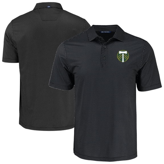 Men's-Cutter & Buck  Black Portland Timbers Pike Eco Shadow Check Print Recycled Polo