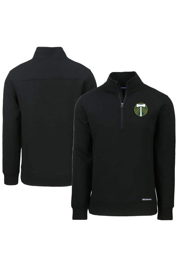 Men's-Cutter & Buck Black Portland Timbers Roam Eco Recycled Tri-Blend Quarter-Zip Sweatshirt