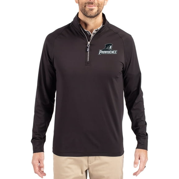 Men's Cutter & Buck Black Providence Friars Adapt Eco Knit Stretch Recycled Quarter-Zip Pullover