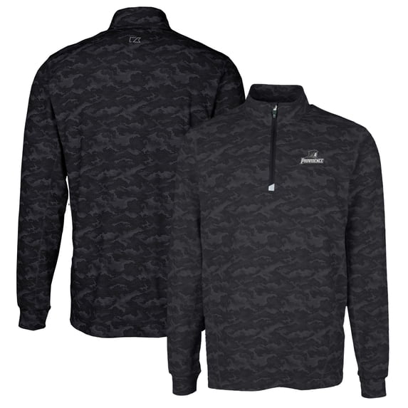 Men's Cutter & Buck Black Providence Friars Traverse Camo Print Stretch Quarter-Zip Pullover Top
