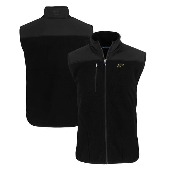 Men's Cutter & Buck Black Purdue Boilermakers Big & Tall Cascade Eco Sherpa Fleece Full-Zip Vest