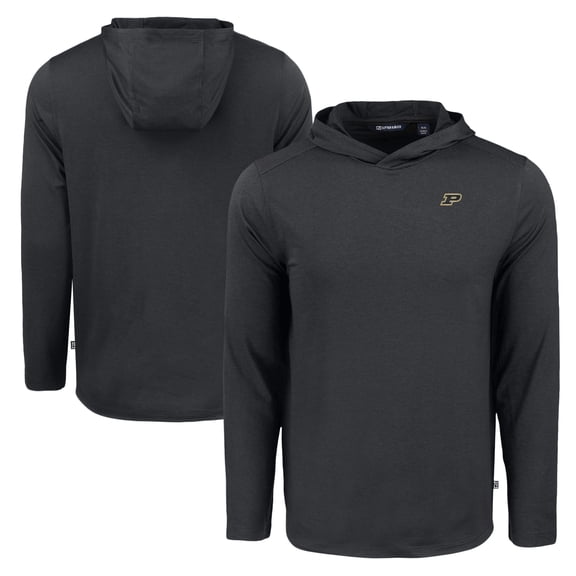 Men's Cutter & Buck Black Purdue Boilermakers Coastline Epic Comfort Eco Recycled Long Sleeve Hoodie T-Shirt