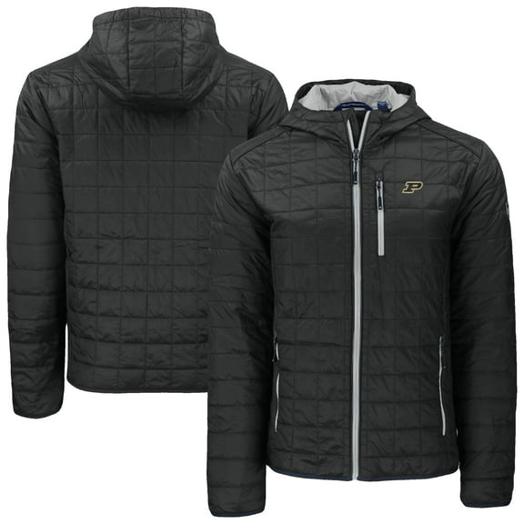 Men's-Cutter & Buck Black Purdue Boilermakers Rainier Eco PrimaLoft Hooded Full-Zip Jacket