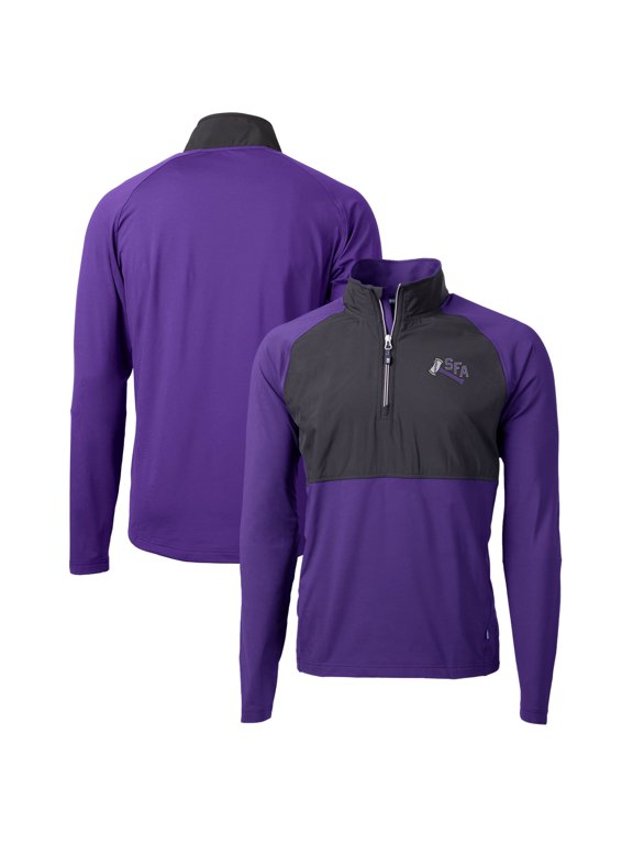 Men's Cutter & Buck Black/Purple Stephen F Austin Lumberjacks Adapt Eco Knit Hybrid Recycled Quarter-Zip Pullover Top
