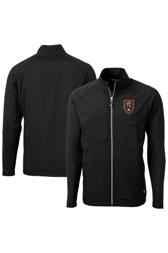 Men's-Cutter & Buck Black Real Salt Lake Adapt Eco Knit Hybrid Recycled Raglan Full-Zip Jacket